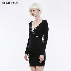 OQ-354 Sexy Deep V Punk Dress With Simplicity Corns And Pins Decoration?-??Punk Rave Clothing