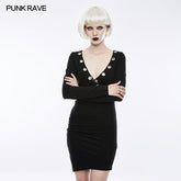 OQ-354 Sexy Deep V Punk Dress With Simplicity Corns And Pins Decoration?-??Punk Rave Clothing