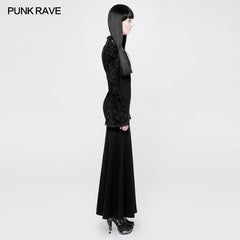 OQ-369 Exquisite Lace Knitted Gothic Dress With Front Semi-Transparent Stand Collar Design?-??Punk Rave Clothing