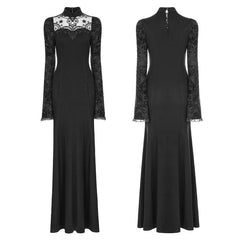 OQ-369 Exquisite Lace Knitted Gothic Dress With Front Semi-Transparent Stand Collar Design?-??Punk Rave Clothing