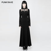 OQ-369 Exquisite Lace Knitted Gothic Dress With Front Semi-Transparent Stand Collar Design?-??Punk Rave Clothing