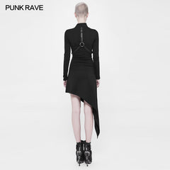 WQ-365 Asymmetrical black Harness Design Knit Punk Dress?-??Punk Rave Clothing