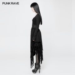 WQ-368 Punk Decadent Asymmetric Knitted Witch Dress With Lace?-??Punk Rave Clothing