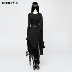 WQ-368 Punk Decadent Asymmetric Knitted Witch Dress With Lace?-??Punk Rave Clothing