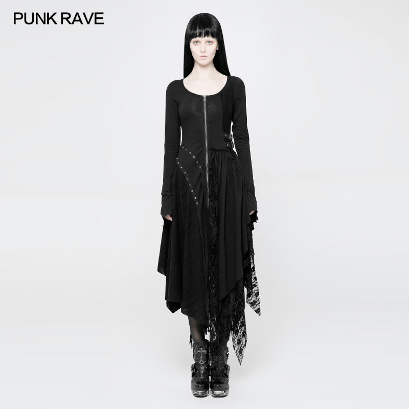 WQ-368 Punk Decadent Asymmetric Knitted Witch Dress With Lace?-??Punk Rave Clothing