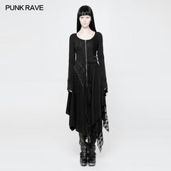WQ-368 Punk Decadent Asymmetric Knitted Witch Dress With Lace?-??Punk Rave Clothing