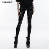 WK-309 Stretch Glossy Leather Lace Positioning Flower Gothic Leggings?-??Punk Rave Clothing