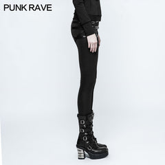K-306 Skinny Thin Strapped Punk Pants Leather Leggings With Loops?-??Punk Rave Clothing