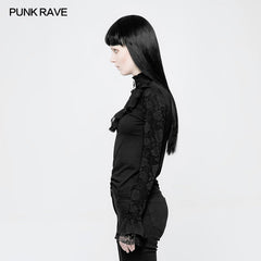 WLT-012 black Lace Stand Collar Lolita T-Shirts For Women?-??Punk Rave Clothing