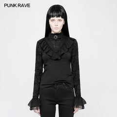 WLT-012 black Lace Stand Collar Lolita T-Shirts For Women?-??Punk Rave Clothing