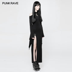 WQ-367 Womens Gothic Diablo Slit Dress With Hollow-Out Moon Pattern?-??Punk Rave Clothing