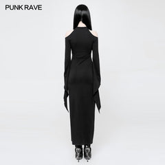 WQ-367 Womens Gothic Diablo Slit Dress With Hollow-Out Moon Pattern?-??Punk Rave Clothing