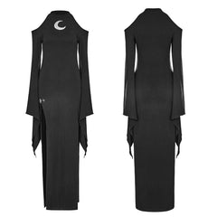 WQ-367 Womens Gothic Diablo Slit Dress With Hollow-Out Moon Pattern?-??Punk Rave Clothing