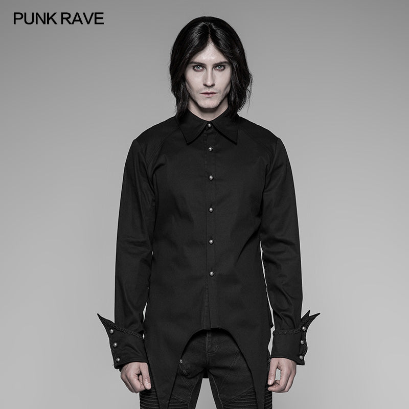 WY-907 Mens Asymmetric Simple Gothic Shirt With Unique Cuff Design?-??Punk Rave Clothing