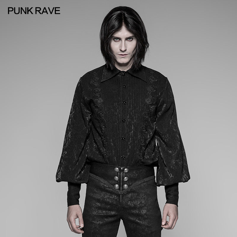 OY-912 Mens Jacquard Pleated Front Gothic Shirt?-??Punk Rave Clothing