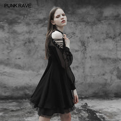 OPQ-365 Strapless Chiffon Yarn V-collar Punk Dress For Women?-??Punk Rave Clothing