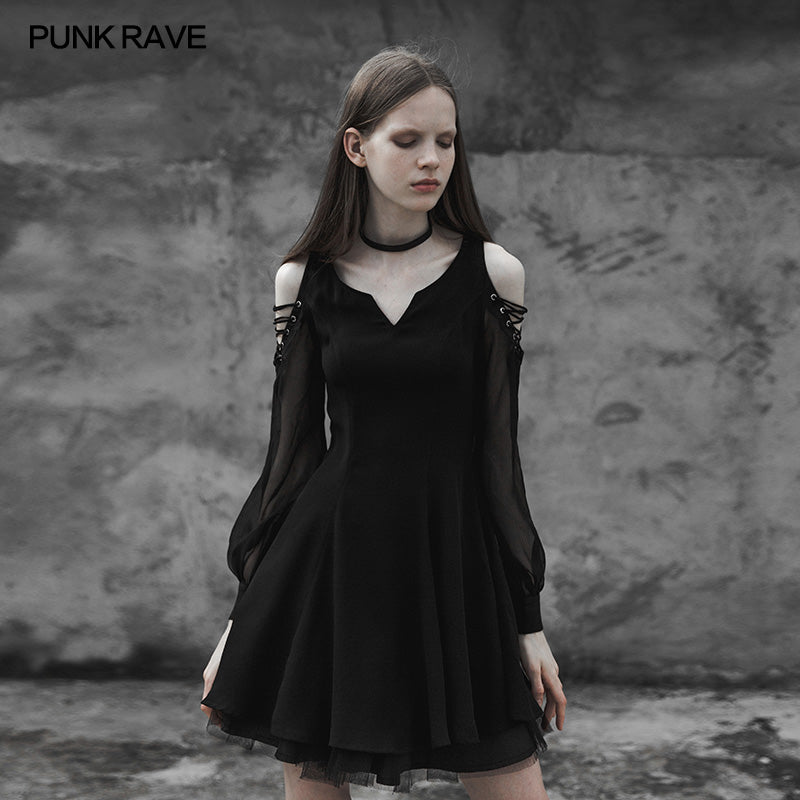 OPQ-365 Strapless Chiffon Yarn V-collar Punk Dress For Women?-??Punk Rave Clothing