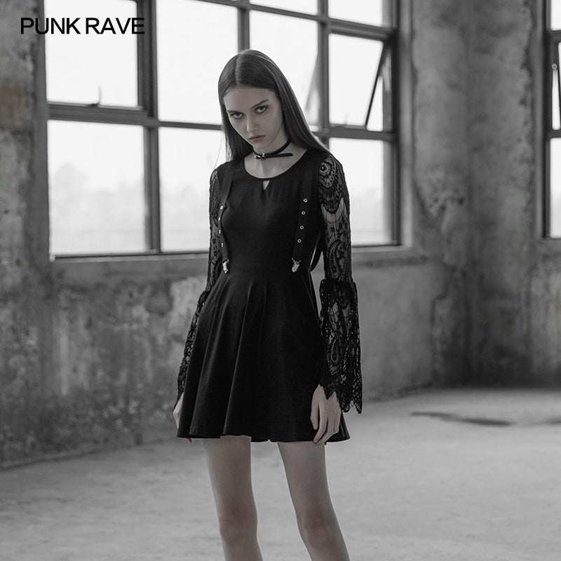 OPQ-391 Womens Lace Sleeves Punk Dress With Straps Design?-??Punk Rave Clothing