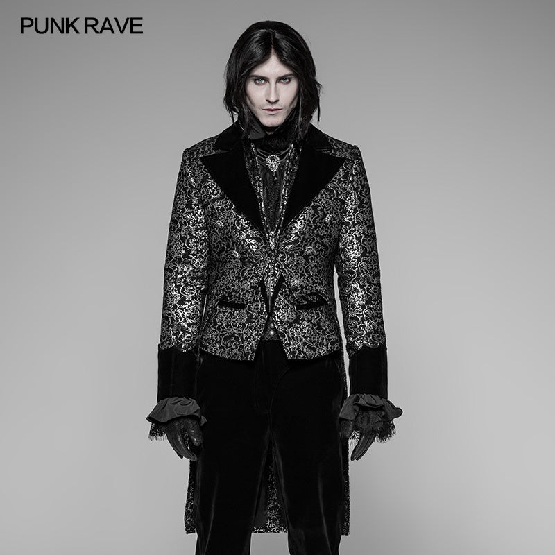 WY-922 Gothic Metal Texture Jacquard Swallow Tail Coat Jacket?-??Punk Rave Clothing