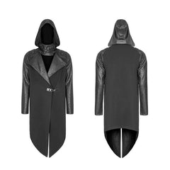 WY-941 Dark Punk Leather Crack Knit Stitching Hooded Cardigan?-??Punk Rave Clothing