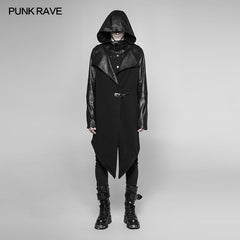 WY-941 Dark Punk Leather Crack Knit Stitching Hooded Cardigan?-??Punk Rave Clothing