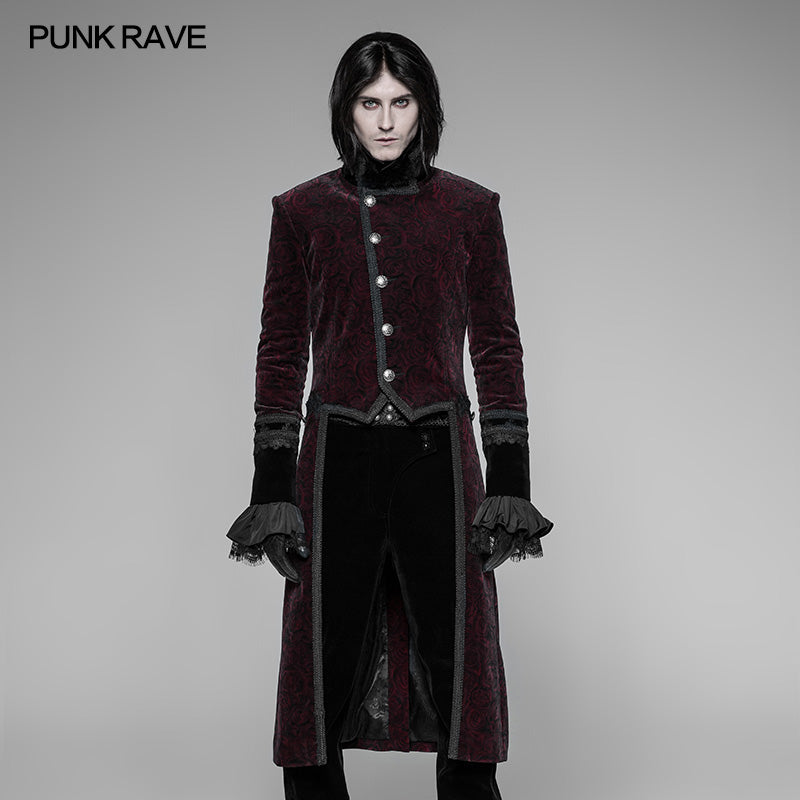 WY-942 Gothic Dark Rose Printed Velvet Swallowtail Coat Jacket?-??Punk Rave Clothing