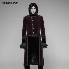 WY-942 Gothic Dark Rose Printed Velvet Swallowtail Coat Jacket?-??Punk Rave Clothing