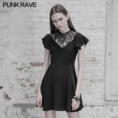 OPQ-333 Elegant Lace Stitching Chiffon V-collar Gothic Dress?-??Punk Rave Clothing