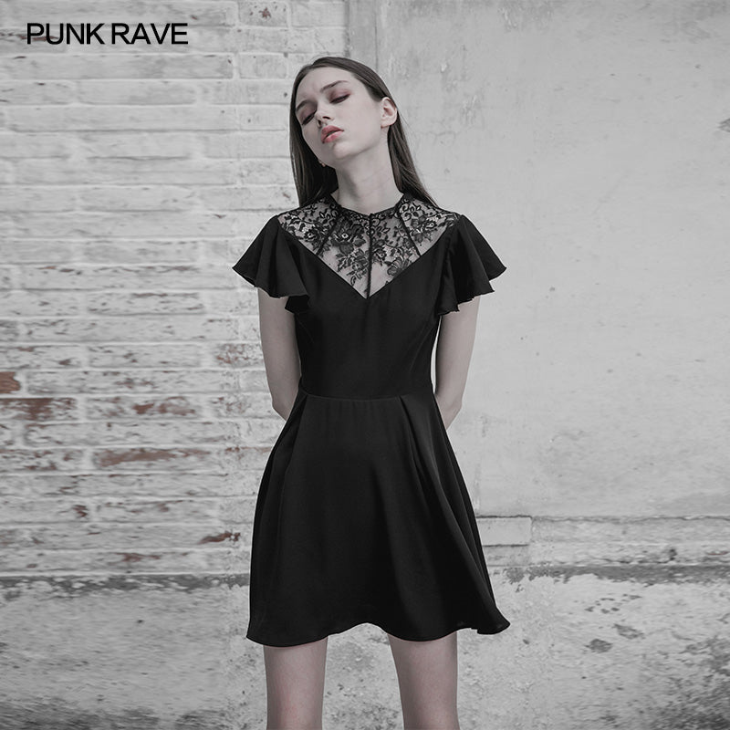 OPQ-333 Elegant Lace Stitching Chiffon V-collar Gothic Dress?-??Punk Rave Clothing