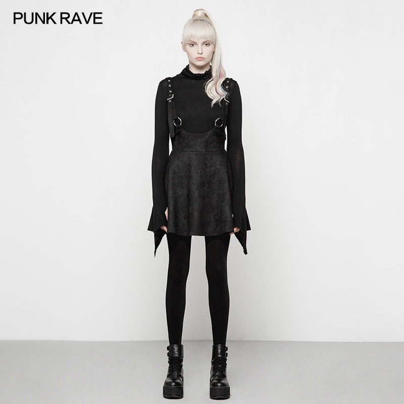 OYQ-016 Punk Suede Personality High Waisted Suspender Skirt For Girls?-??Punk Rave Clothing