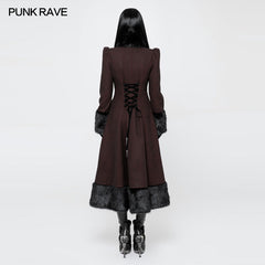 OY-893 Gothic black-Red Woolen Long Winter Coat Decorated With Imitation Fur?-??Punk Rave Clothing