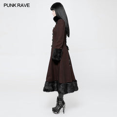 OY-893 Gothic black-Red Woolen Long Winter Coat Decorated With Imitation Fur?-??Punk Rave Clothing