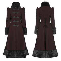 OY-893 Gothic black-Red Woolen Long Winter Coat Decorated With Imitation Fur?-??Punk Rave Clothing