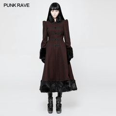OY-893 Gothic black-Red Woolen Long Winter Coat Decorated With Imitation Fur?-??Punk Rave Clothing
