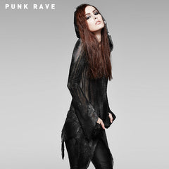M-009 black And Smoky Grey Translucent Long Sleeve Gothic Coat?-??Punk Rave Clothing