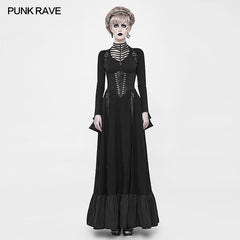 WQ-361 Victorian Steampunk Long Linen Lace Up Corset Suspender Dress?-??Punk Rave Clothing