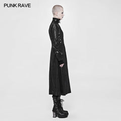 WY-896 Punk Darkness Stand-Collar Leather Long Coat For Women?-??Punk Rave Clothing