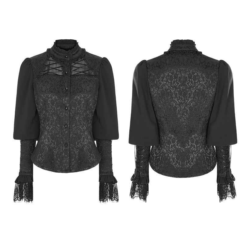 OY-904 Vintage Jacquard Chiffon Gothic Blouse With Leg-of-Mutton Sleeves?-??Punk Rave Clothing