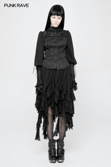 OY-904 Vintage Jacquard Chiffon Gothic Blouse With Leg-of-Mutton Sleeves?-??Punk Rave Clothing