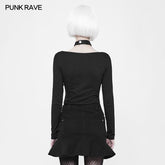 OT-528 Womens Punk Knitted Long Sleeve T-shirt With Choker Design?-??Punk Rave Clothing