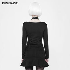 OT-528 Womens Punk Knitted Long Sleeve T-shirt With Choker Design?-??Punk Rave Clothing