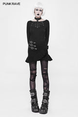 OT-528 Womens Punk Knitted Long Sleeve T-shirt With Choker Design?-??Punk Rave Clothing