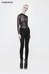 WK-331 Punk Elastic Denim Studded Long Pants For Women?-??Punk Rave Clothing