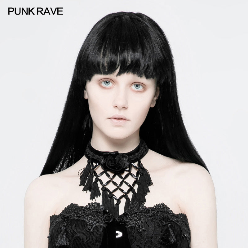 WS-261 Gothic Dark Rose Tassel Necklace Choker Accessories?-??Punk Rave Clothing