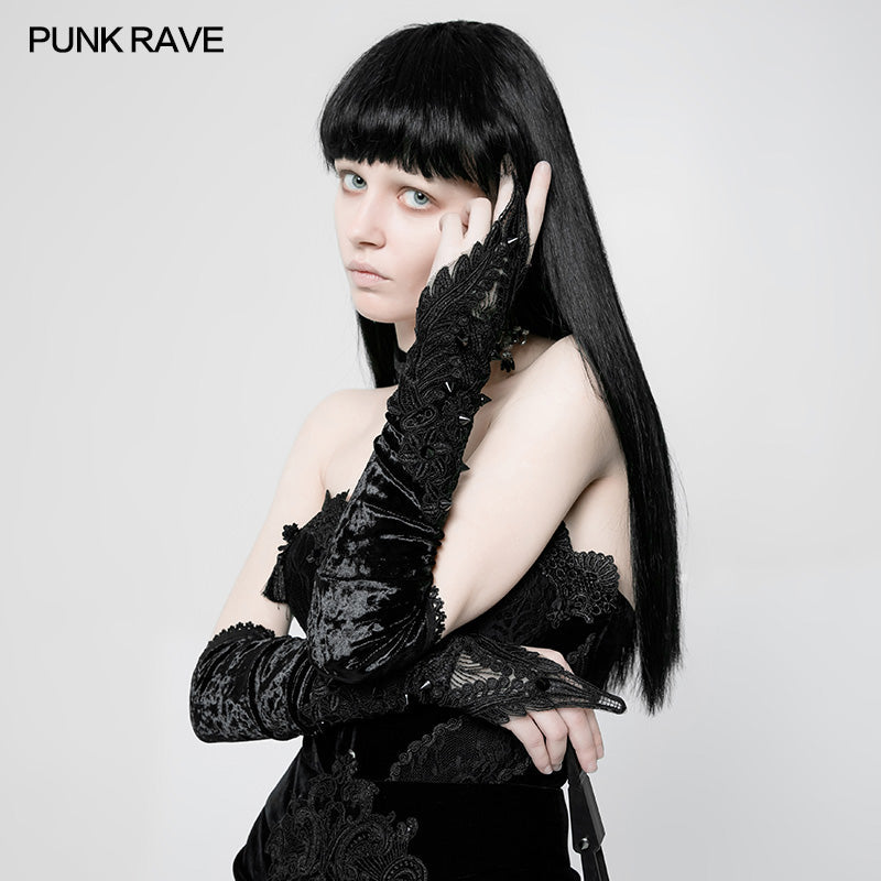 WS-265 Gothic black Phoenix Velvet Gloves Vintage Armwarmers Accessories?-??Punk Rave Clothing