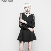 OPQ-314 Gothic Feminine Chiffon Tulle Small V-neck Dress?-??Punk Rave Clothing