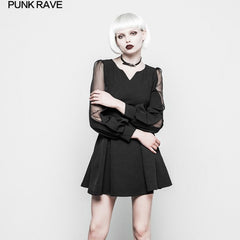 OPQ-314 Gothic Feminine Chiffon Tulle Small V-neck Dress?-??Punk Rave Clothing
