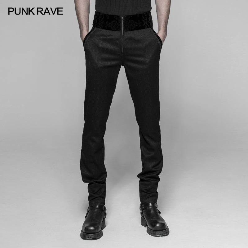 WK-333 Dracula Gothic Pants Dark Stripes Trousers With Velvet Print Waistband?-??Punk Rave Clothing