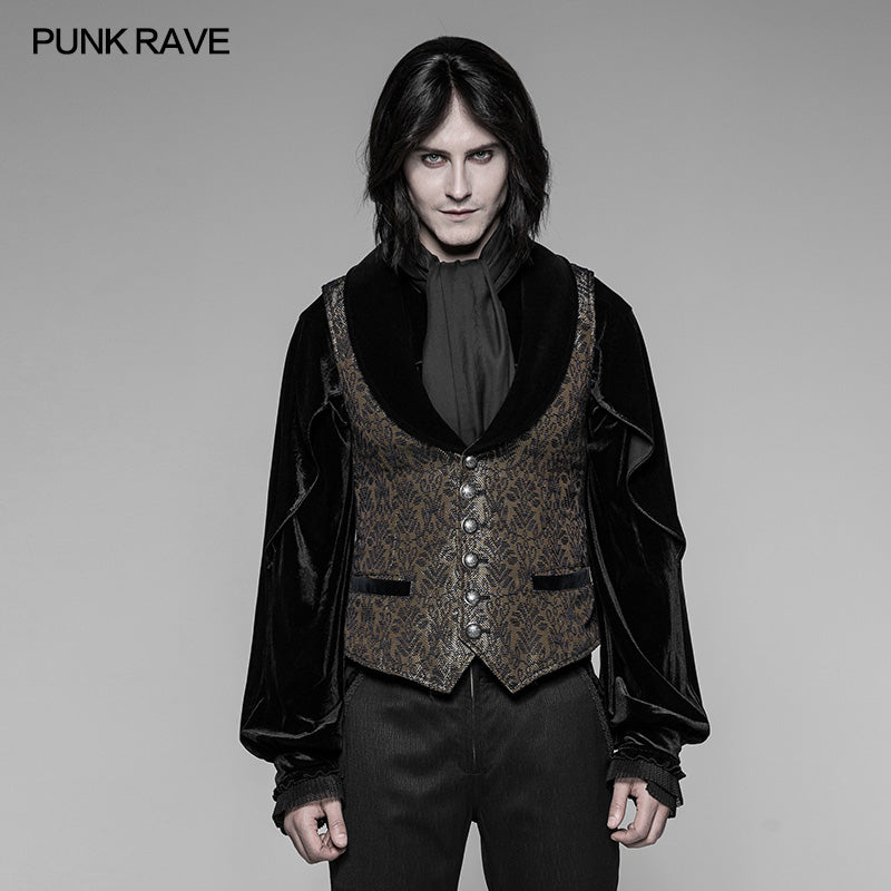 WY-938 Gorgeous Royal Court Dark Gold Jacquard Waistcoat Gothic Vest?-??Punk Rave Clothing