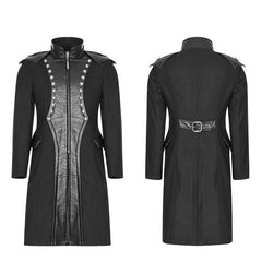 WY-915 Mens Punk Uniform Stand Collar Leather Woven Coat?-??Punk Rave Clothing